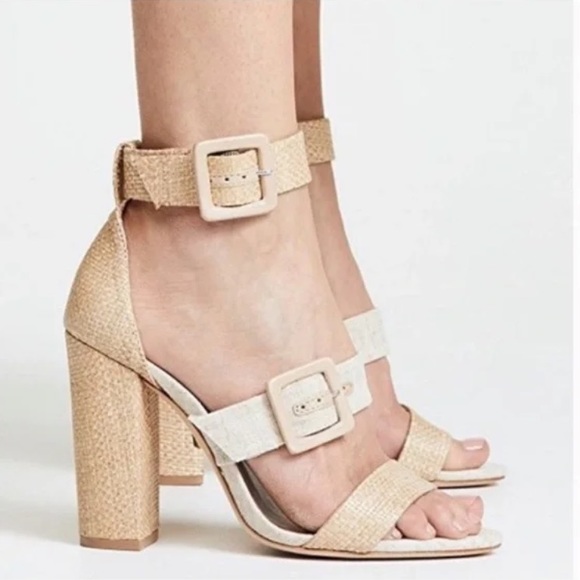 SCHUTZ Sarah Raffia Woven Block Heel buckle strap 9.5 neutral - Picture 8 of 8